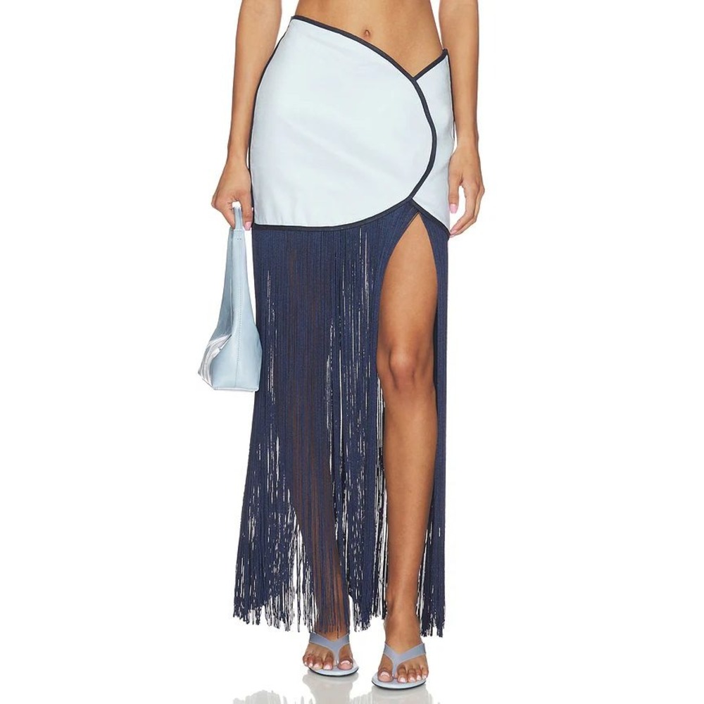Azulu Womens Joelle‎ Skirt Baby Blue Fringe Asymmetric Maxi XXS SS2664